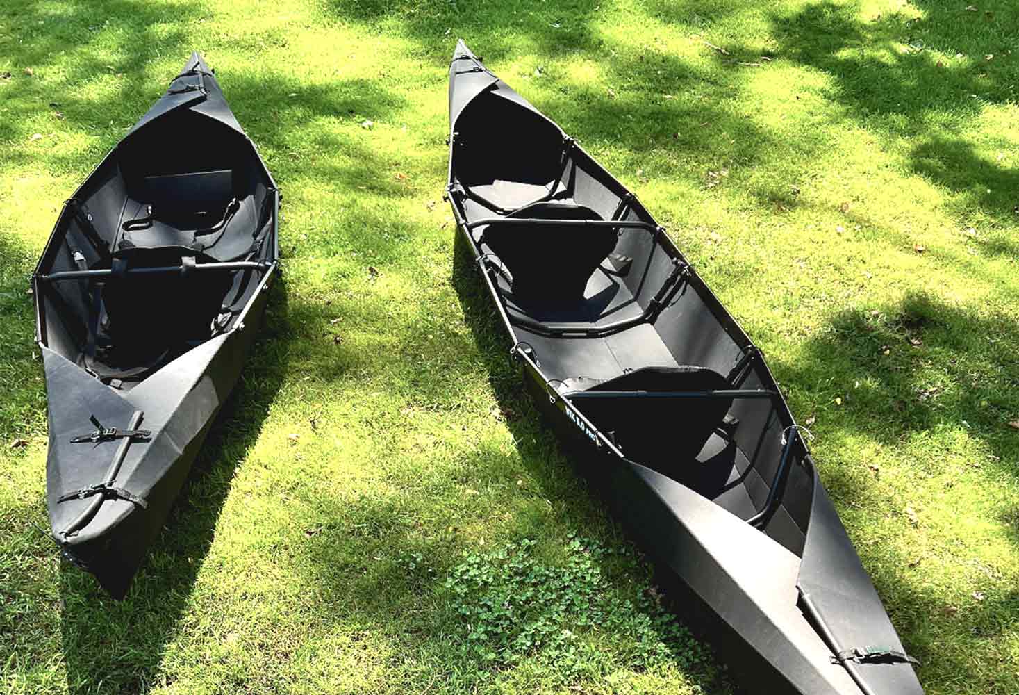 Direktvergleich zwischen dem 1-Personen Faltkajak VIK 3.8 PRO und dem 2-Personen Faltboot VIK 5.0 PRO.